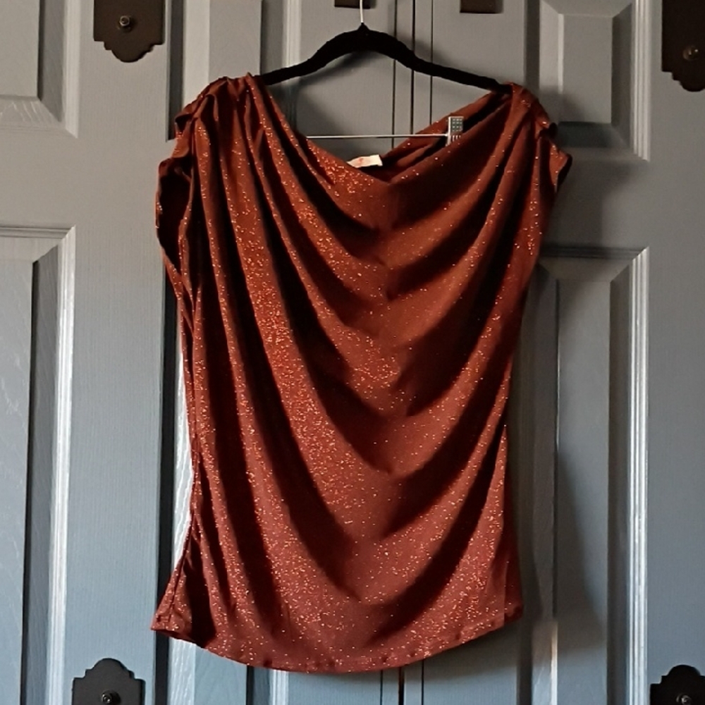 Elegant Brown With Rose Gold Sparkle Women's Top